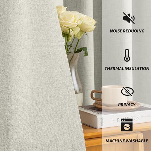 Yakamok Cream Linen Textured Curtains 84 Inches Long for Living Room