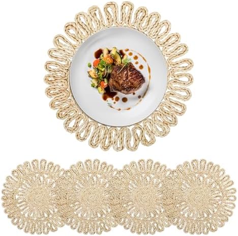 fanquare 11.8-Inch Round Corn Husk Placemats Set of 4, Farmhouse Boho