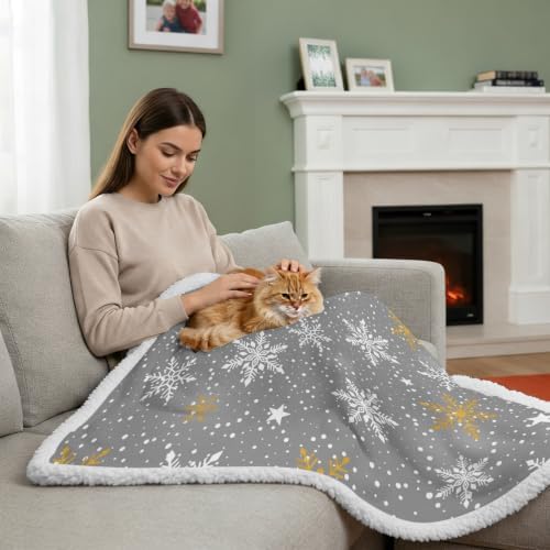 Fleece Sherpa Bed Blankets, Gray Christmas Microfiber Plush Flannel