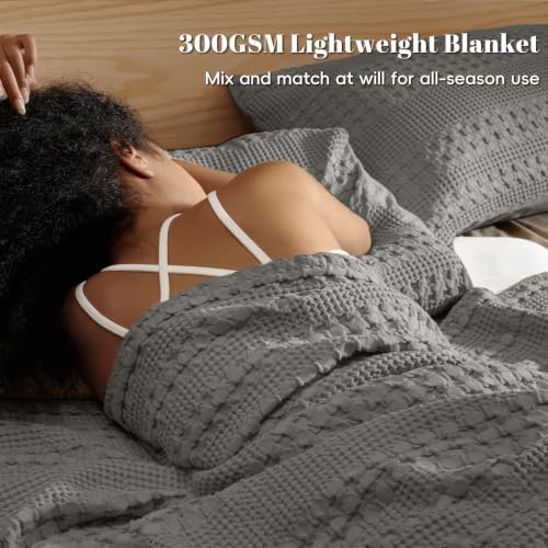 PHF Lightweight 100% Cotton Waffle Blanket for Bed, King, Dark Grey