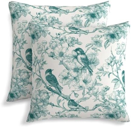 KiuLoam Vintage Toile Teal Floral Pillow Covers 22x22 Inch Set of 2