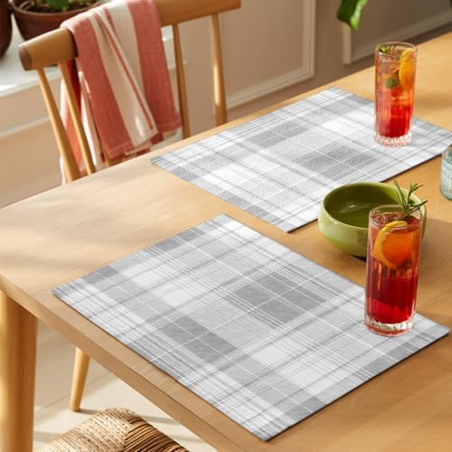 Cotton Linen Placemats for Dining Table Set of 8 Classic Buffalo Plaid