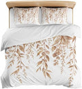 Duvet Cover King Size, Brown Eucalyptus Leaves 3-Piece Bedding