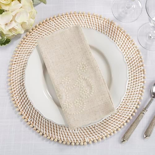 SARO LIFESTYLE Embroidered Scroll Table Runner - Linen Blend Table