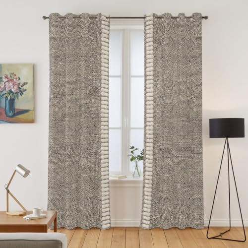 Farmhouse Grey Brown Window Curtains 96 Inch Length 2 Panels Set