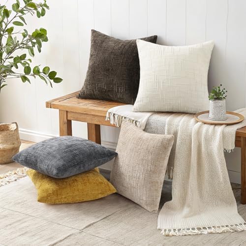 decorUhome Textured Chenille Throw Pillow Covers 20x20 Set of 2 Yellow