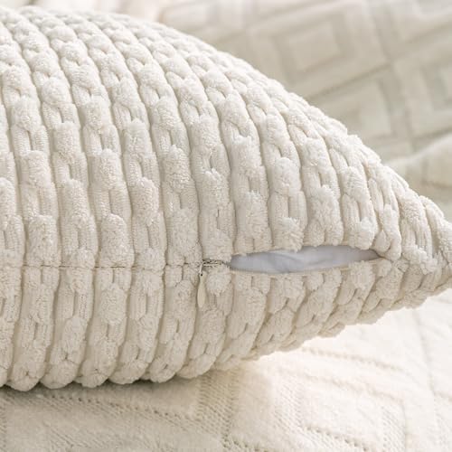Set of 4 Navy White Taupe Decorative Throw Pillow Covers 18x18 Inch
