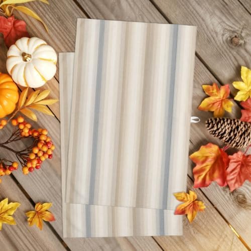 Creamy Beige Stripes Kitchen Towels Set of 3, Gray Taupe Ombre Lines
