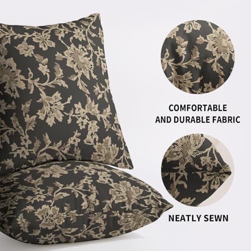 Dark Grey Vintage Floral Pillow Covers 18x18 Set of 2 Flower Botanical