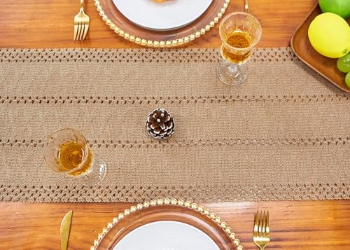 FEXIA Boho Table Runner Fall Burlap Brown Coffee Table Decor 12x90