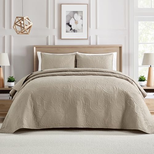 BOURINA Ultrasonic Beige Queen Quilt Set 3-Piece Bedding Set Bedspread