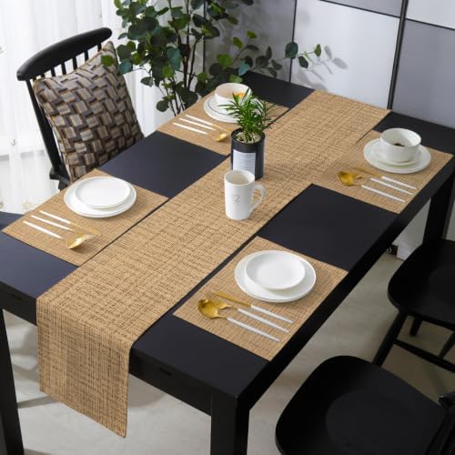 Brown Ochre Solid Color Table Mats Set of 6 with Table Runner