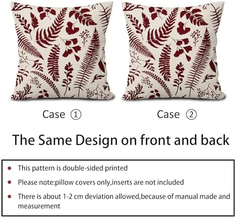 Burgundy Leaf Plant Pillow Covers 18X18 Inch Set of 2 Tropical Fern
