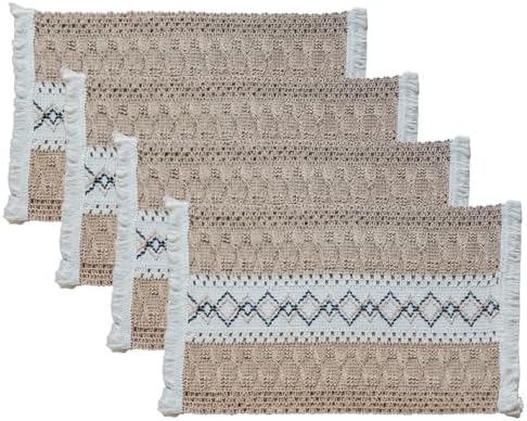Rectangular Woven Placemats Set of 4 for Kitchen Boho Geometric