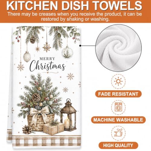 Christmas Kitchen Towels, 16x24 Inch Farmhouse Pine Greenery, Set of 2