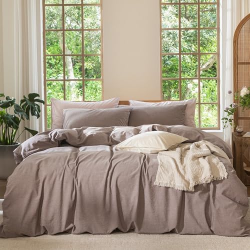 MooMee Duvet Cover Set 100% Washed Cotton Linen Like Queen