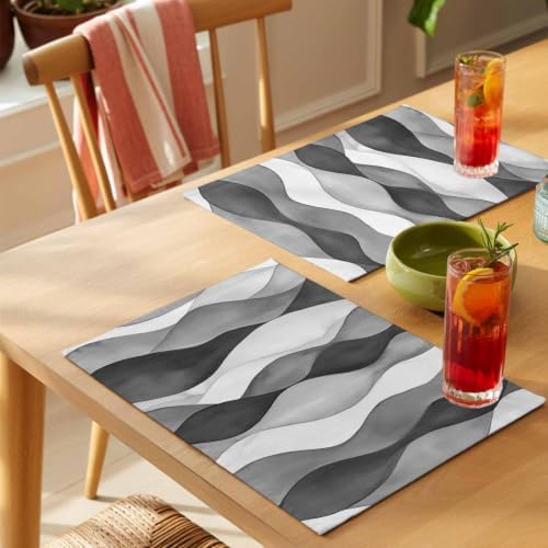 Gray Ripple Placemats Set of 6 Abstract Gradient 13x19 Inch Washable