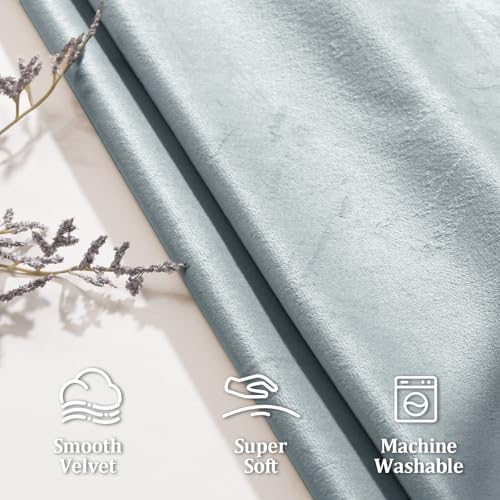 JIUZHEN Stone Blue Velvet Blackout Curtains 120 Inch for Living Room