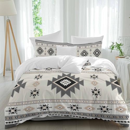 Gray Beige Boho Bedding Duvet Cover Queen Size - 1 Quilt Cover 90x90