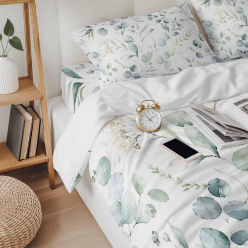 Eucalyptus Leaf California King 4 Piece Duvet Cover Set, Sage Green