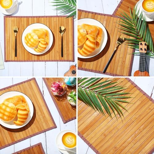 Hushee 8 Pcs Bamboo Placemats Dining Table Mats Washable Heat Place