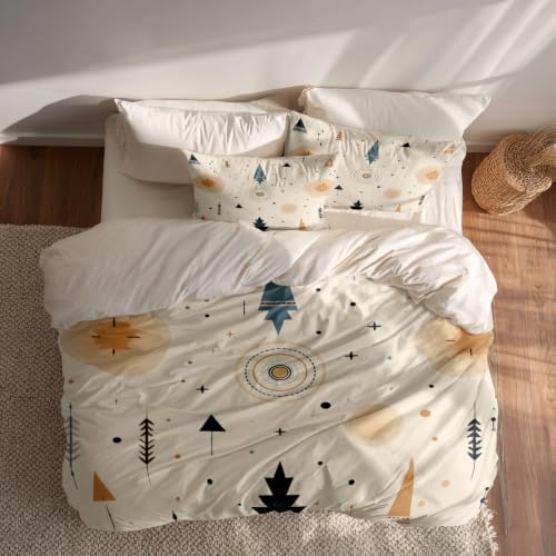 Geometric Shapes Duvet Cover Set King Size, 3 Pieces Bohemian Themed