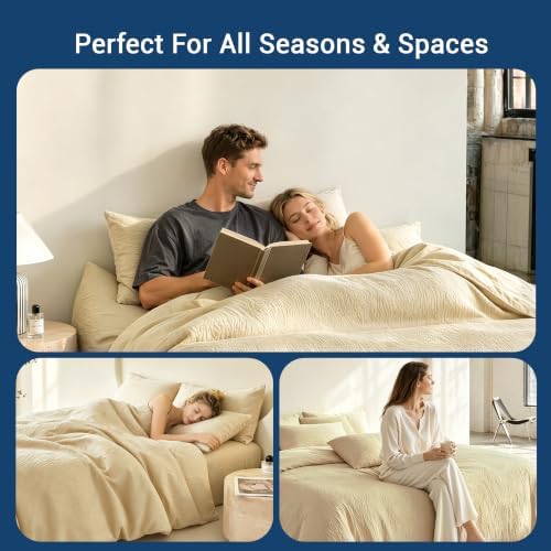 SheRest Cream Textured Duvet Cover Twin/Twin XL Size - 2 Pieces 145GSM