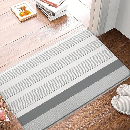 GCTNBJL Striped Gray and White Runner Bath Mat Modern Boho Farmhouse