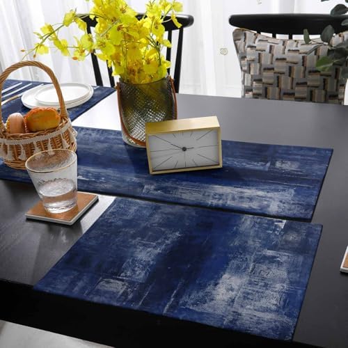 Navy Blue Placemats Set of 4 with 72 Inches Long Table Runners