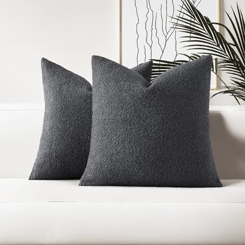 HAUSSY Pack of 2 Boucle Textured Throw Pillow Covers 18x18 Inch, Dark