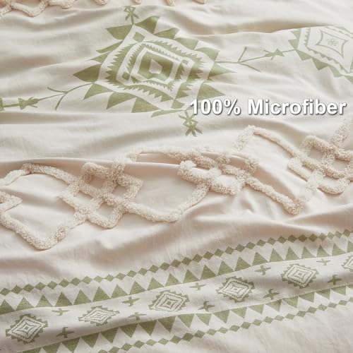 Oli Anderson Boho Duvet Cover King Size, Beige & Sage Green, 3 Pieces