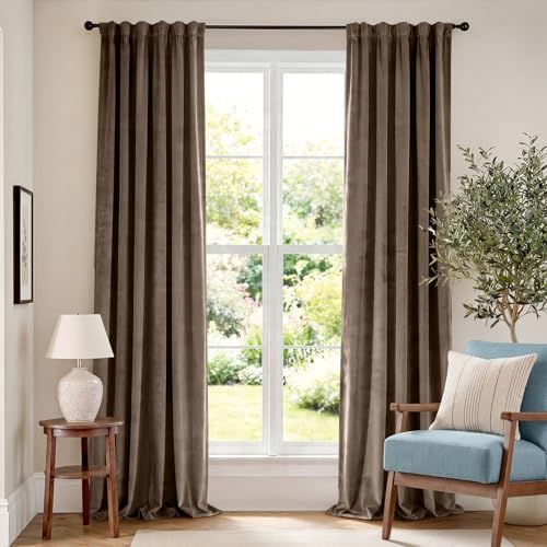 Lazzzy Extra Long Truffle Velvet Curtains Rod Pocket 52×120 Inch 2