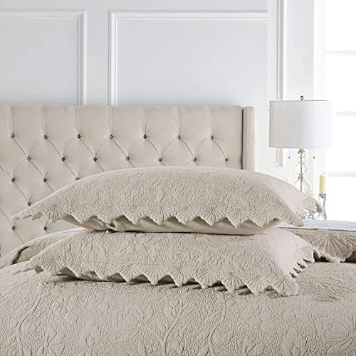 Brandream 6PC Beige Quilts Set Queen King Size Cotton Farmhouse