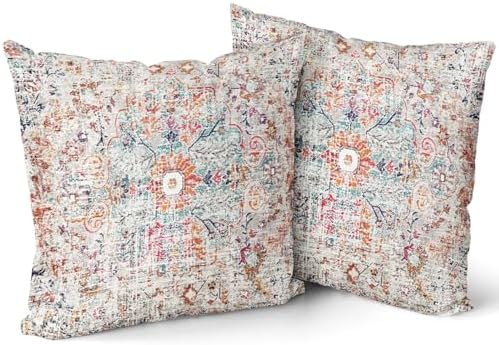 Orange Teal Pink Vintage Bohemian Pillow Covers 20x20 Inch Gray Beige