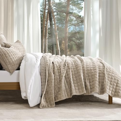RECYCO Channel Box Stitch Velvet Quilt Set, Twin/Twin XL Size, Urban