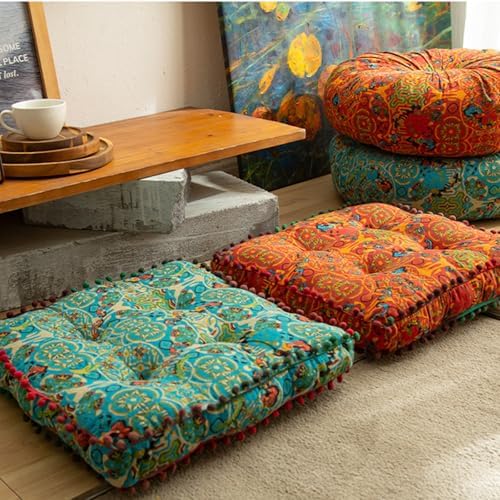 ELEFOCUS Blue Bohemian Seat Cushion,Indoor Boho Chair Cushions for