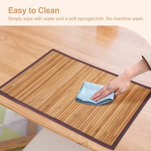 Bamboo Placemats Set of 8 with Fabric Border, Table Mats, Camel