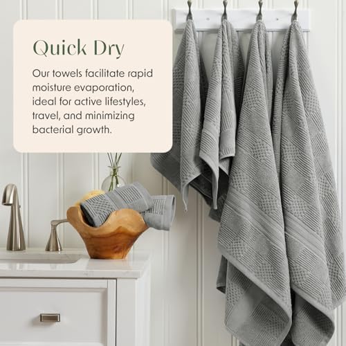 Springtree Home 100% Cotton Bath Towel Set | 4-Pack | Textured Carbon