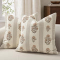 Vintage Throw Pillow Covers 20x20 Set of 2, Striped Floral Fall Pillow