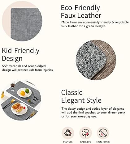 Maxpearl Faux Leather Placemats Set of 6, Easy to Clean, Grey