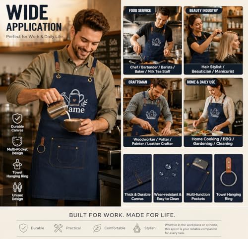 Personalized Canvas Apron for Men Women Custom Printing Name Heavy