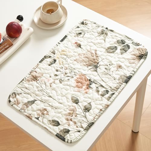 DaDalogy Quilted Placemats Set of 4 - Washable Floral Cloth Table Mats