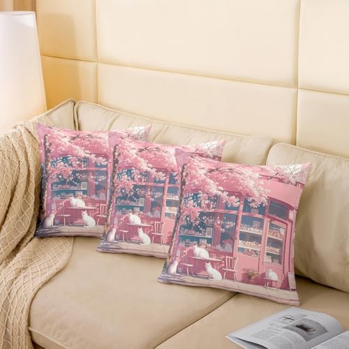 jejeloiu Pink Cherry Blossoms Throw Pillow Covers Set of