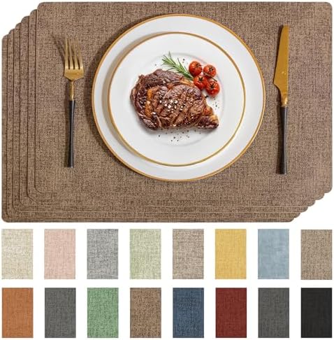 Romanstile Faux Leather Vinyl Placemats Set of 6, Brown