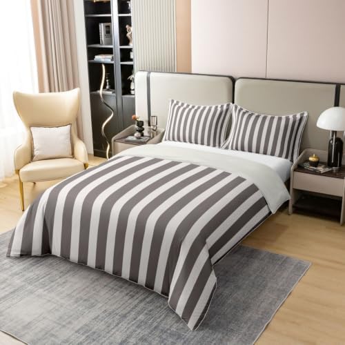 Feelyou Grey Stripes Duvet Cover 100% Cotton King Size