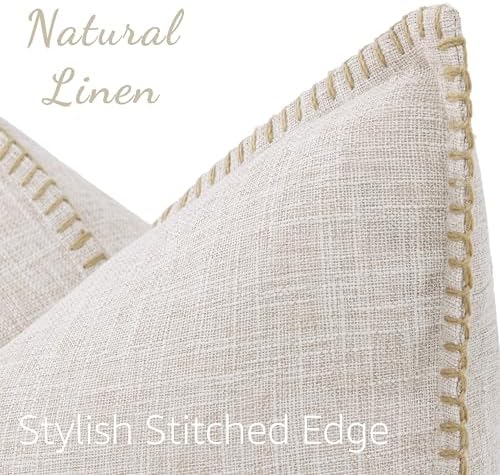 decorUhome Beige Faux Linen Outdoor Throw Pillow Covers 20x20 Set of 2