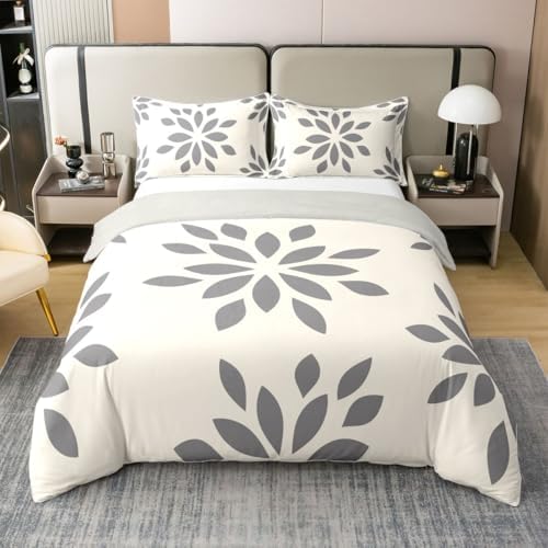 jejeloiu Farmhouse Modern Geometric Floral Duvet Cover 100% Cotton