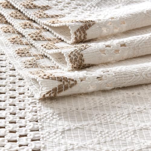 ZeeMart Macrame Side Trim Boho Woven Table Runner, Jute 12x108 Inch