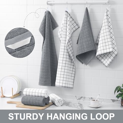 Homaxy Large Premium Cotton Kitchen Towels 16"x 28", 4 Pack, Grey