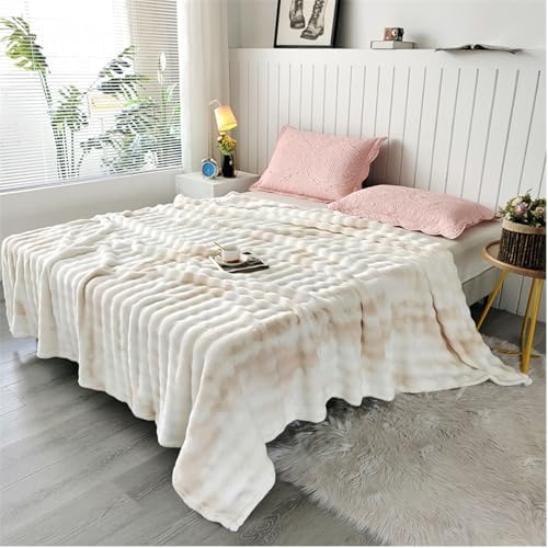 Soft Luxury Faux Fur Bubble Blanket, Thick Warm Cozy Throw Blanket for